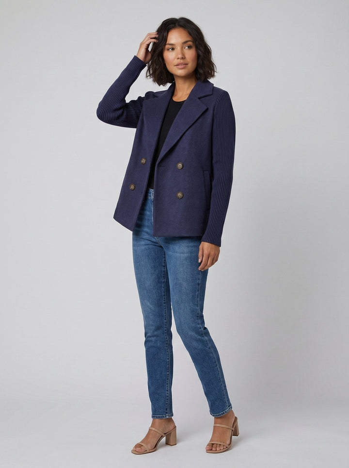 Amora knit-sleeve blazer navy blue