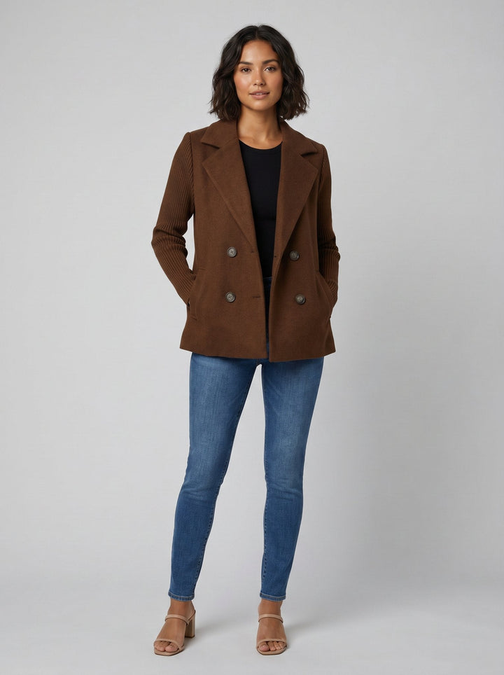 Amora knit-sleeve blazer dark brown