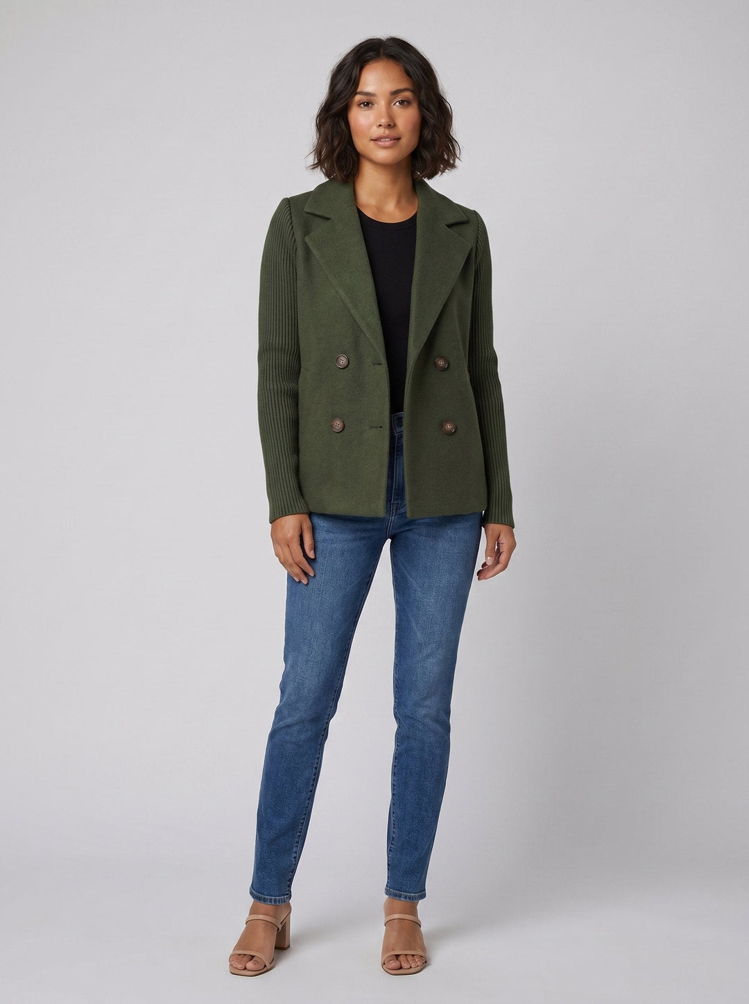 Amora knit-sleeve blazer olive green
