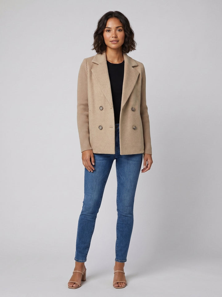 Amora knit-sleeve blazer khaki