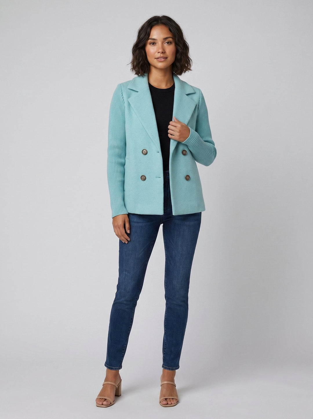 Amora knit-sleeve blazer light blue