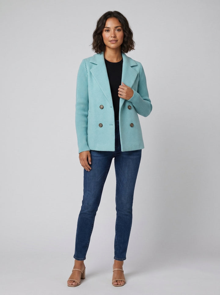 Amora knit-sleeve blazer light blue