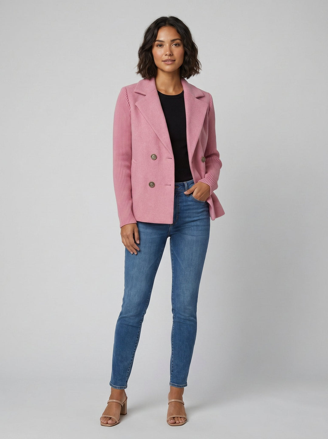 Amora knit-sleeve blazer pink
