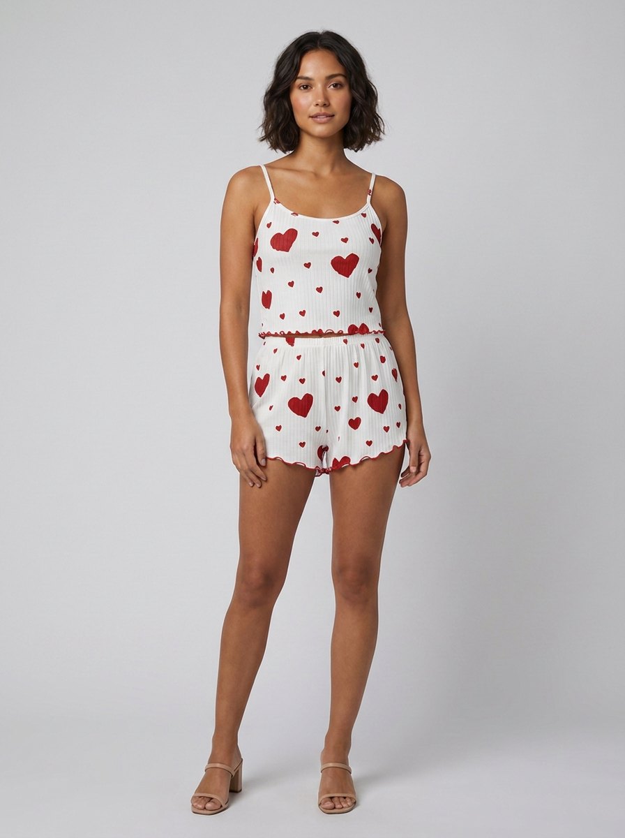 Amore sleepwear set white red hearts front
