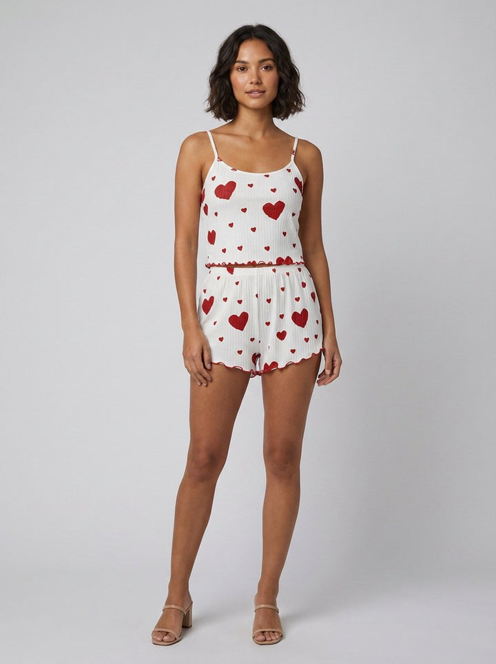 Amore sleepwear set white red hearts front
