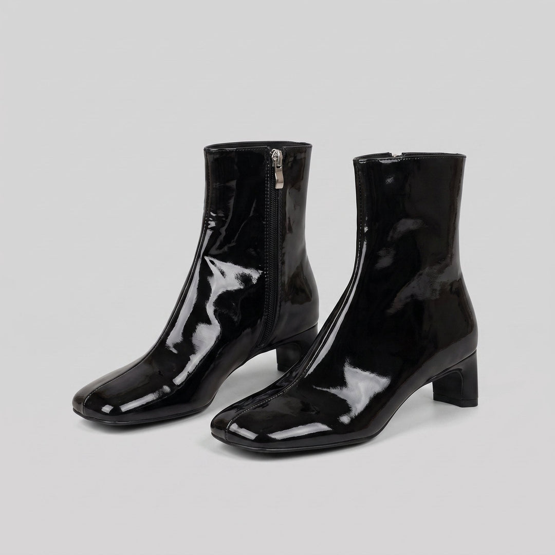 Anke black patent square-toe ankle boots