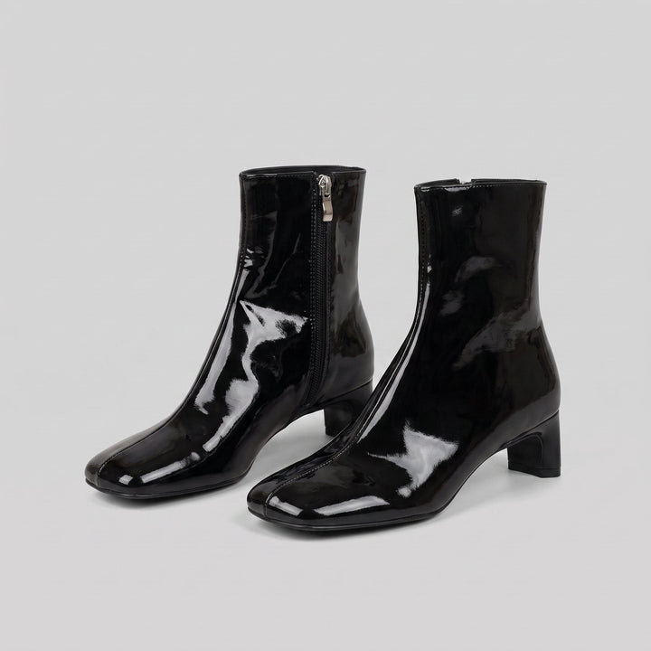 Anke black patent square-toe ankle boots