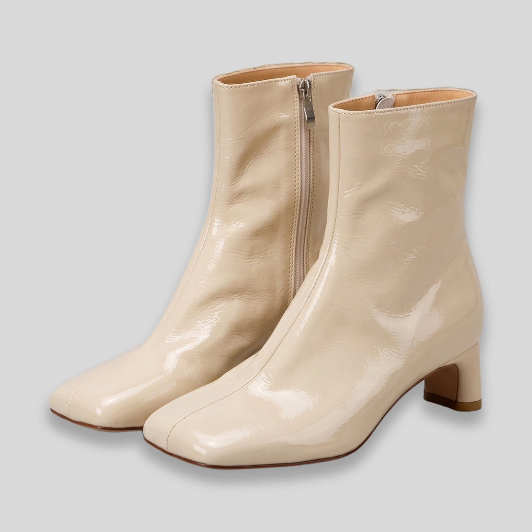 Anke white patent square-toe ankle boots