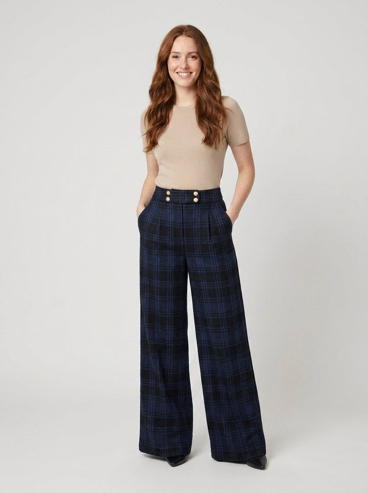 Anne plaid pants navy black front