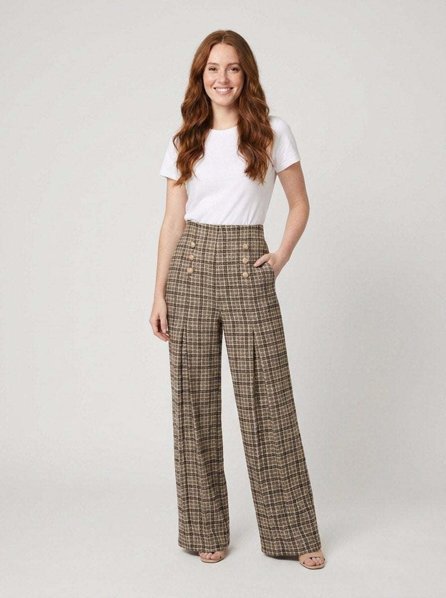 Anne plaid pants brown front