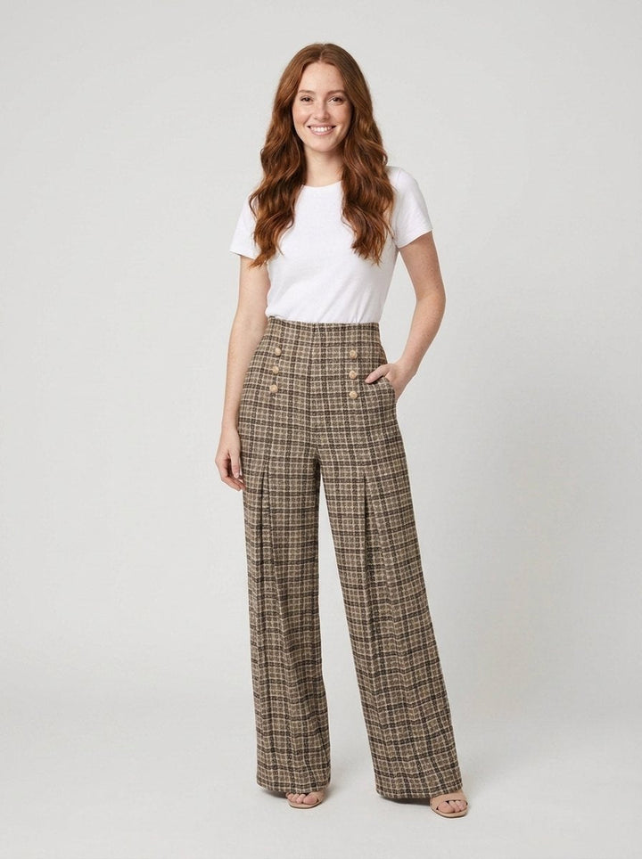 Anne plaid pants brown front