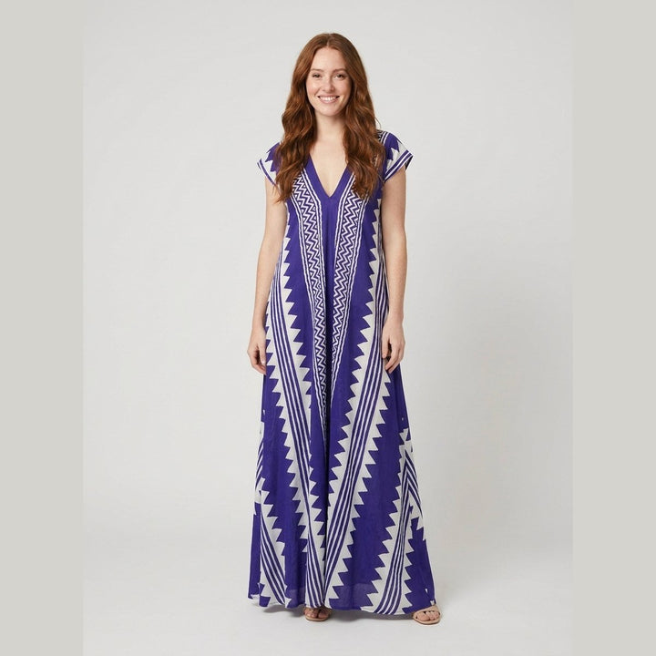Anouck printed ankle-length maxi dress in blue, on model