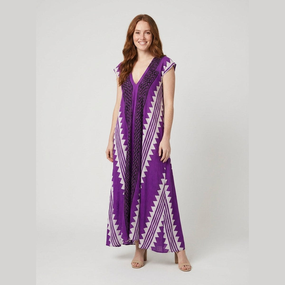 Anouck printed ankle-length maxi dress in purple, on model