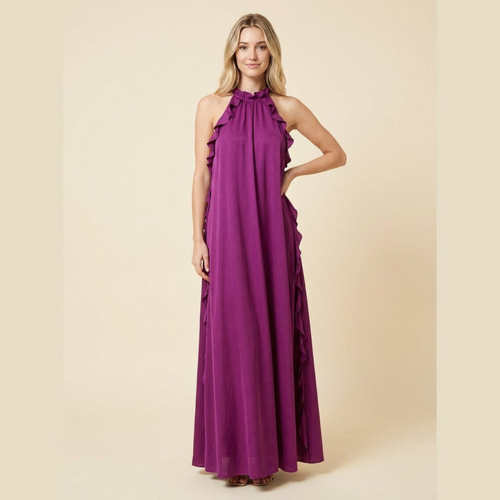 Anouk silk-effect halter maxi dress purple
