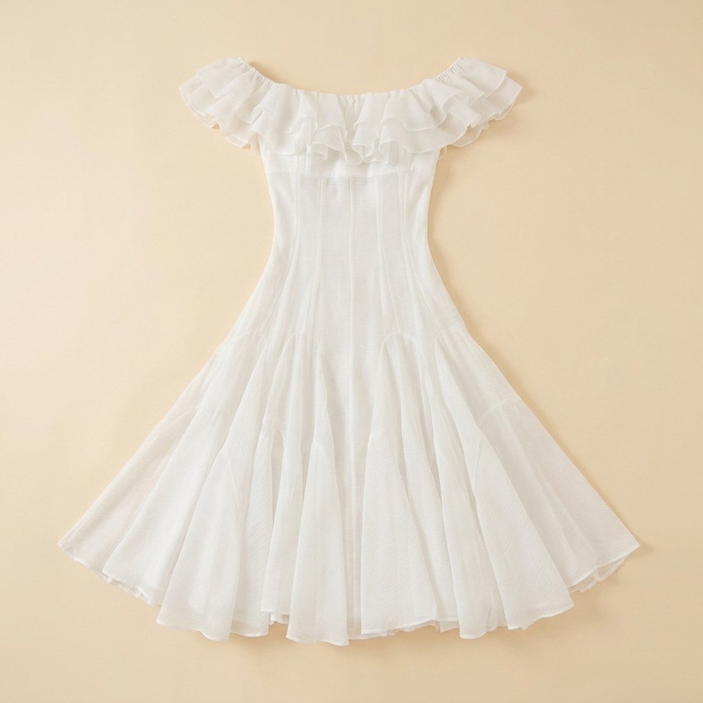 Apolline off shoulder chiffon midi dress white flat lay