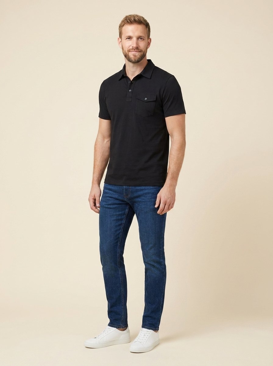 Arden black polo pose