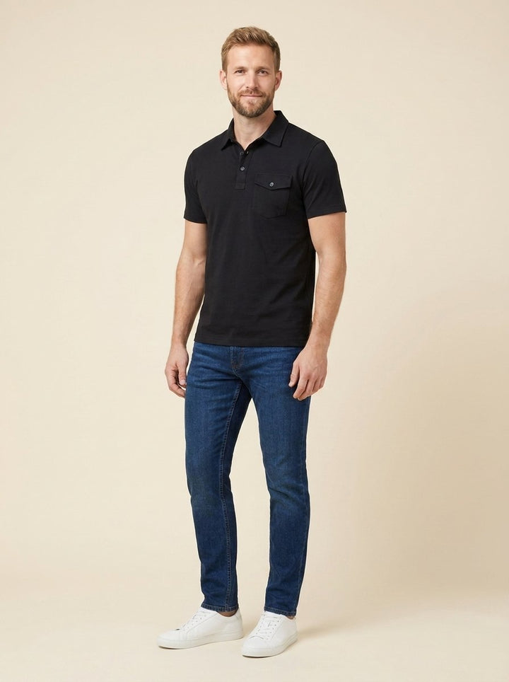 Arden black polo pose