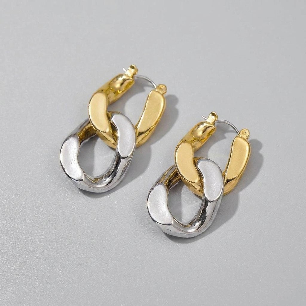 Aria chain link earrings gold silver two-tone