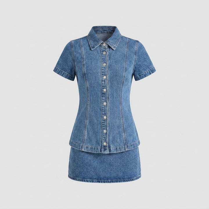 Aria iconic denim set product flat lay
