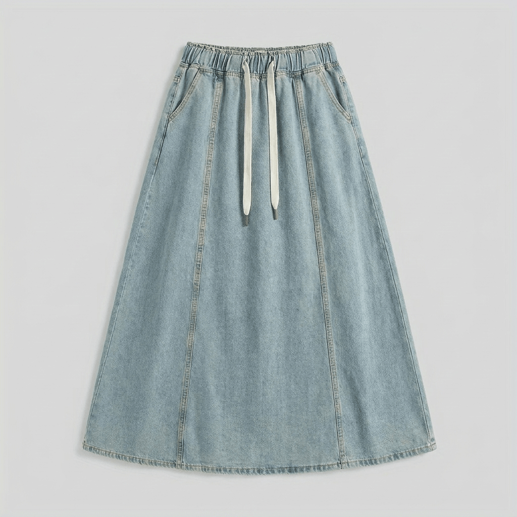 Arielle denim A-line maxi skirt product flat-lay