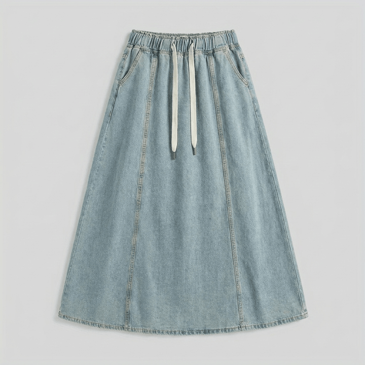Arielle denim A-line maxi skirt product flat-lay