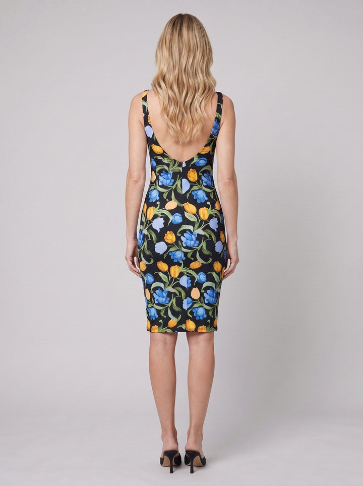 Arielle black tulip floral dress V-neck back