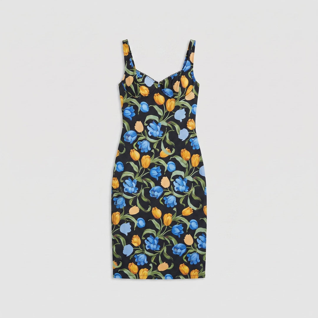Arielle black tulip floral dress flat lay