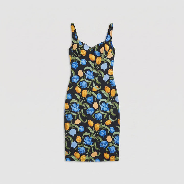 Arielle black tulip floral dress flat lay