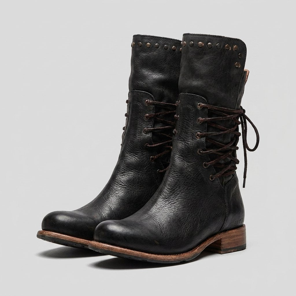 Aruna black lace-up boots