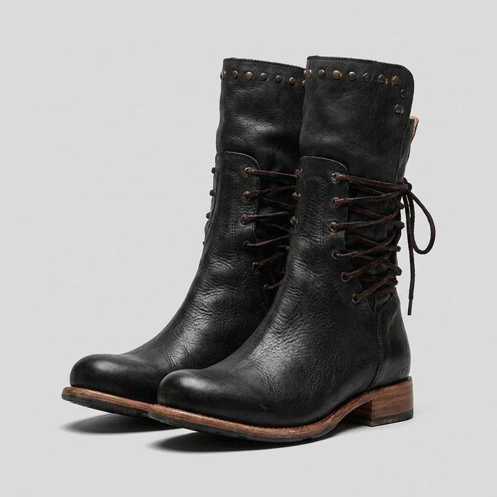 Aruna black lace-up boots