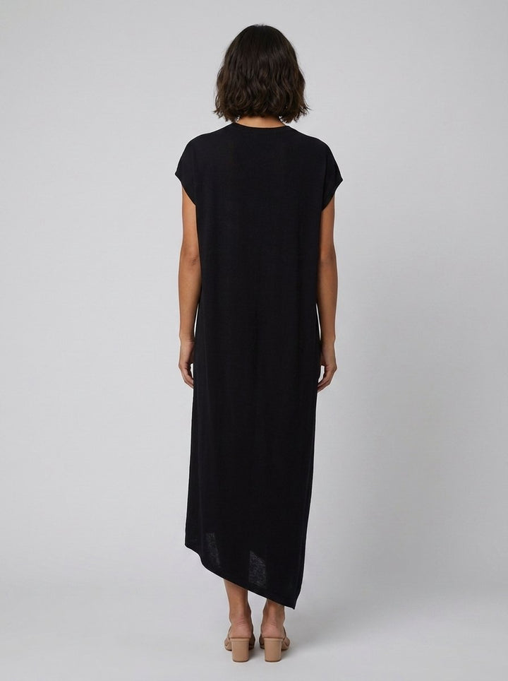 Asera black asymmetric draped maxi back