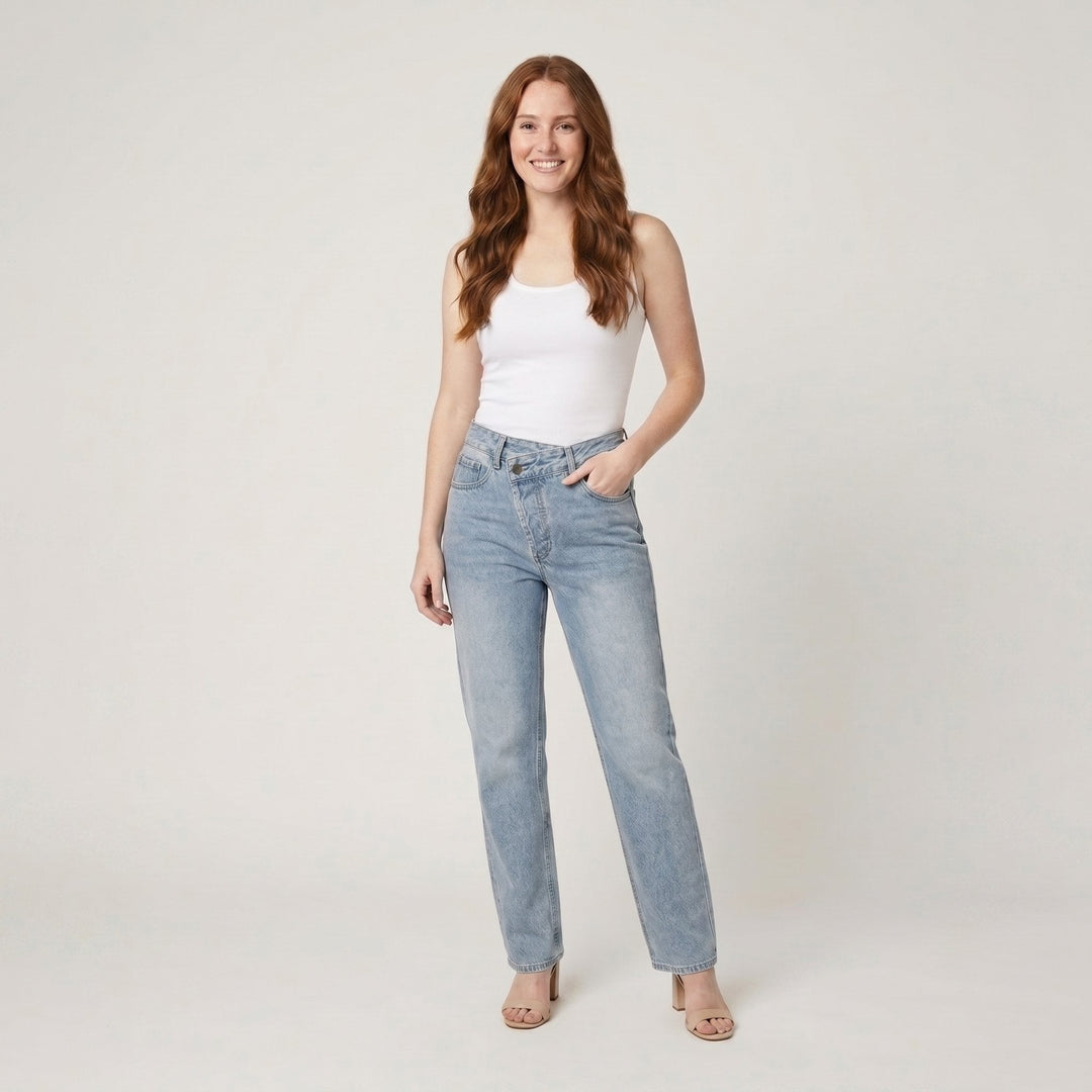 Asymmetric waist straight leg jeans blue