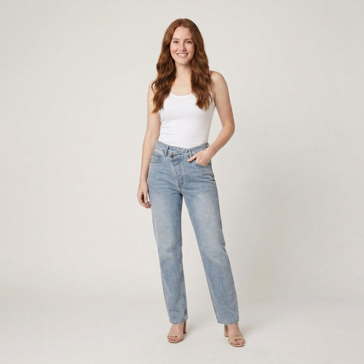 Asymmetric waist straight leg jeans blue