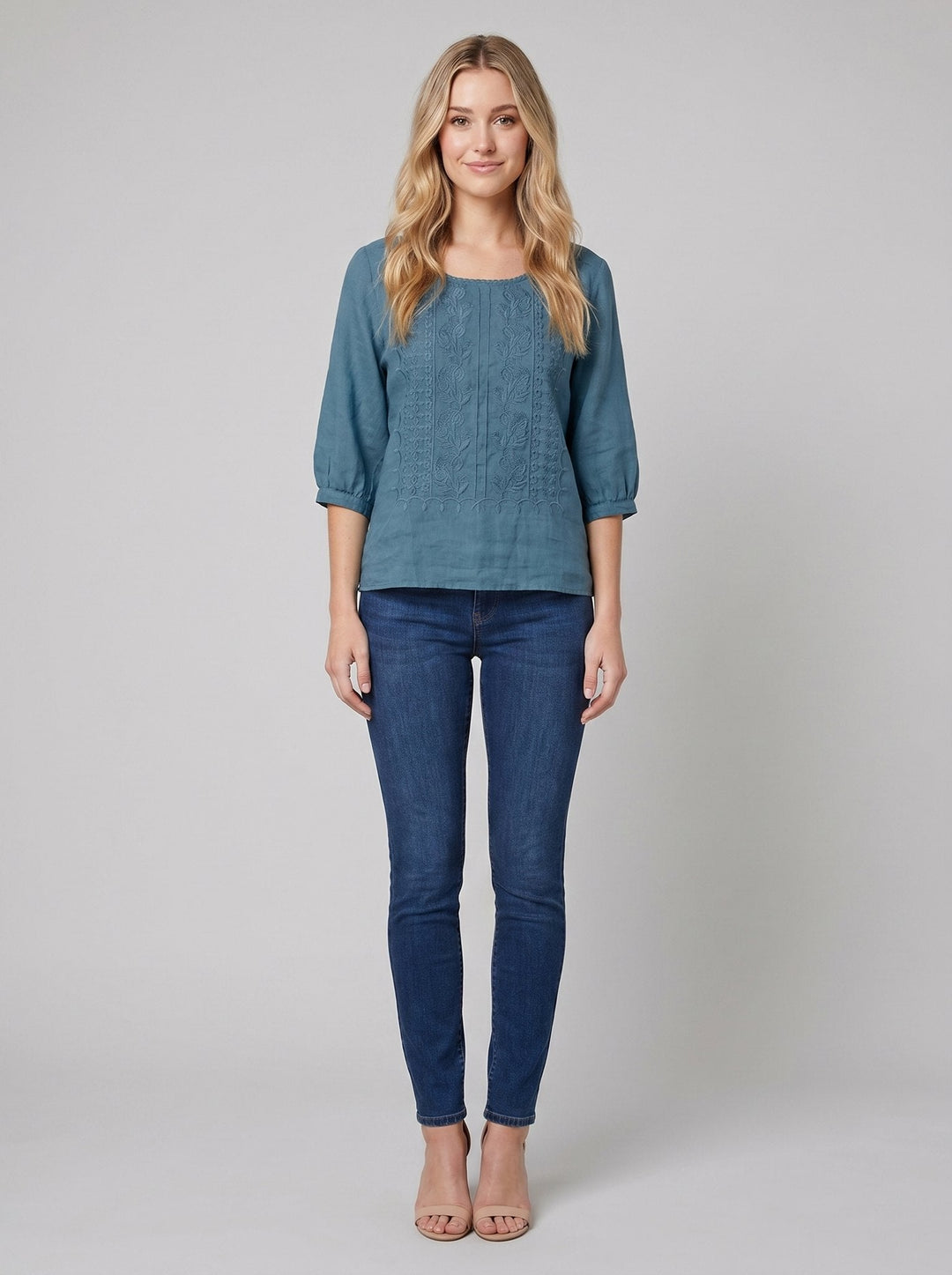 Aurora embroidered blouse teal blue