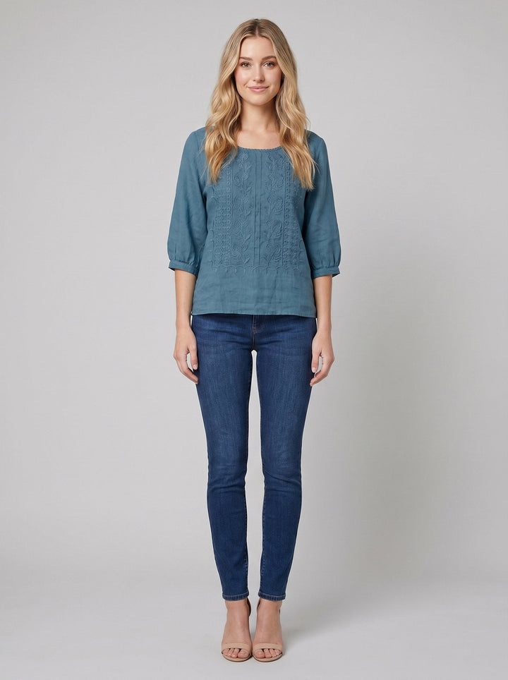 Aurora embroidered blouse teal blue