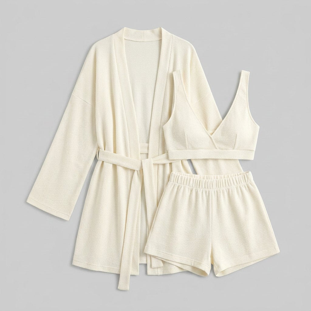 Ava waffle loungewear set product flat lay