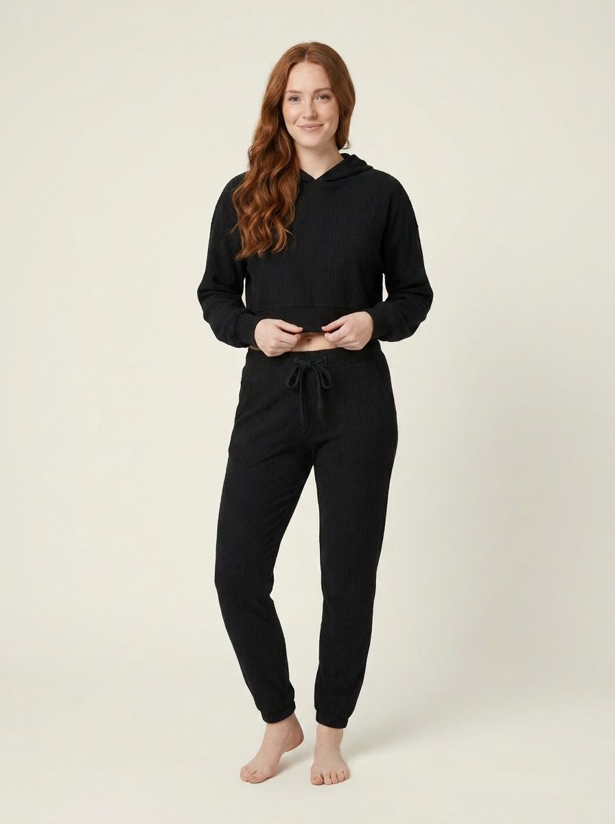 Bernie Corduroy Comfy Set black ribbed cropped hoodie and joggers