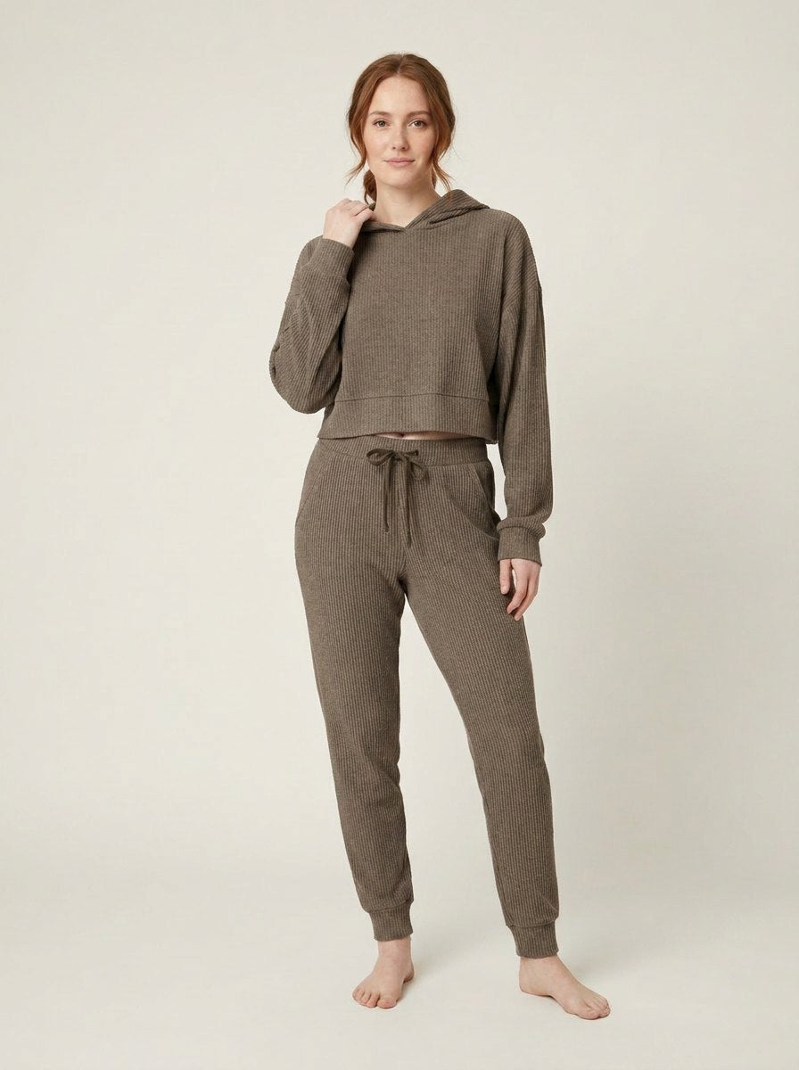Bernie Corduroy Comfy Set coffee brown ribbed cropped hoodie and joggers
