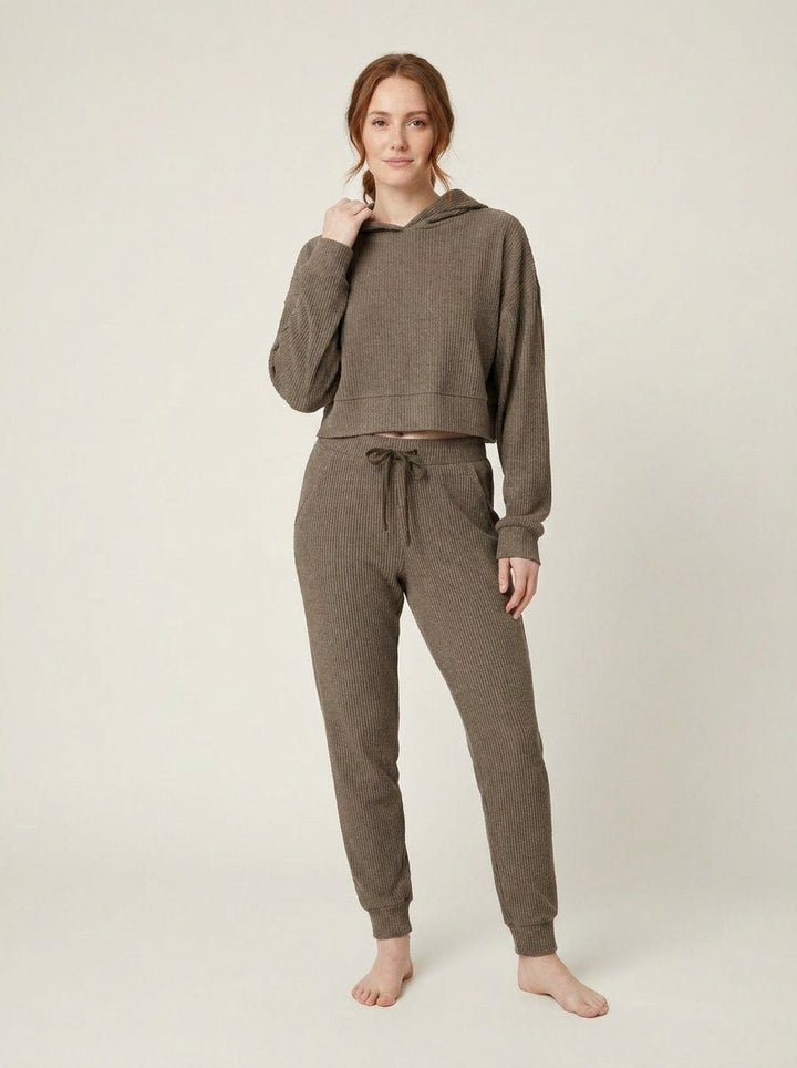 Bernie Corduroy Comfy Set coffee brown ribbed cropped hoodie and joggers