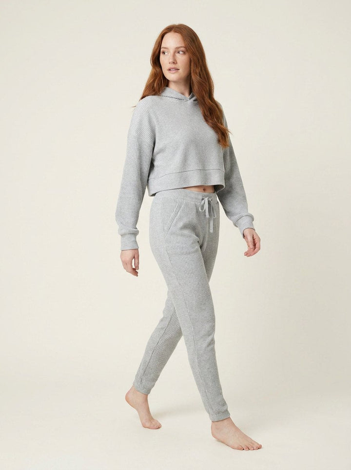 Bernie Corduroy Comfy Set heather gray ribbed cropped hoodie and joggers