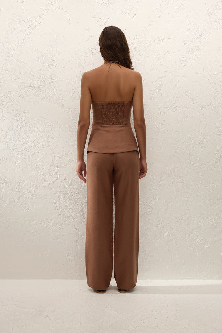 Blanche slim tailored pants in cacao with a concealed zip waist, image 5 of 7