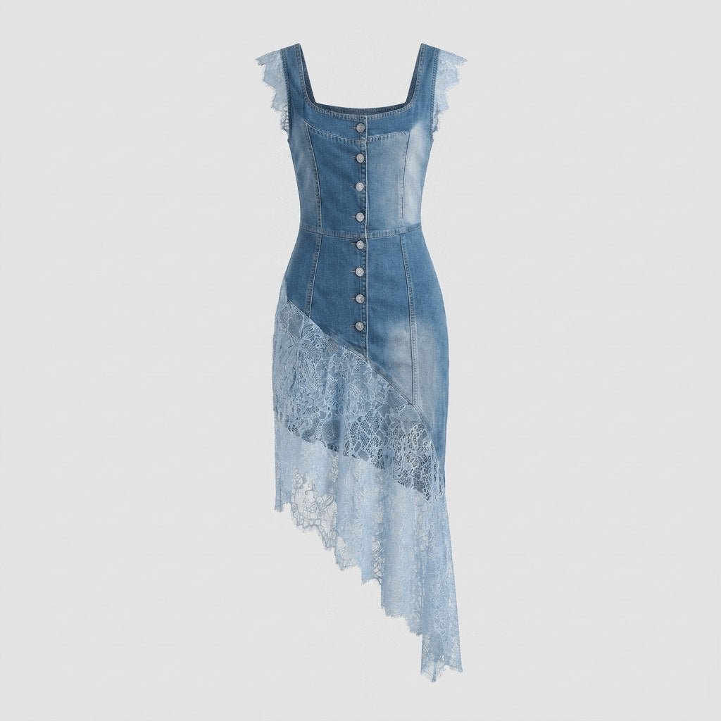 Blandine lace-trimmed denim midi dress product flat lay