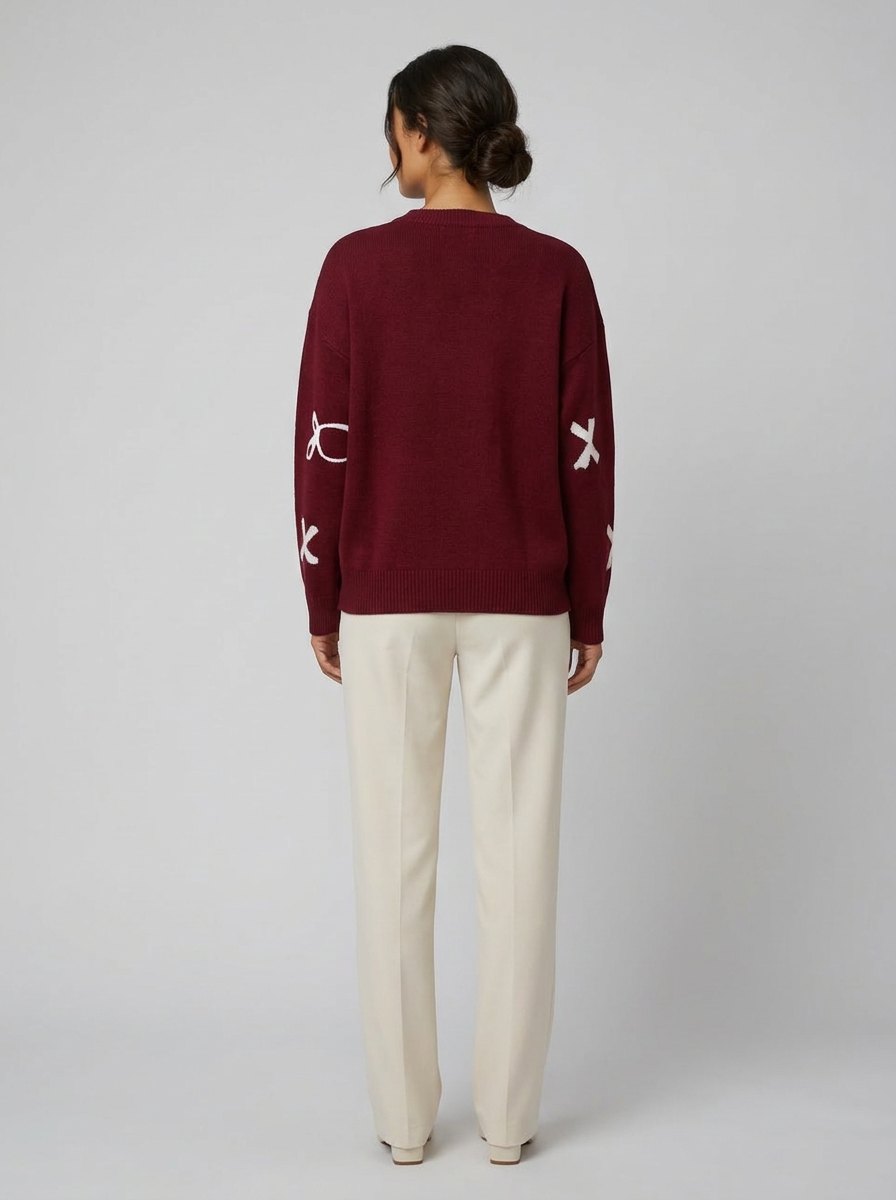 Bow jacquard pullover sweater back