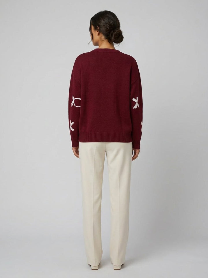 Bow jacquard pullover sweater back