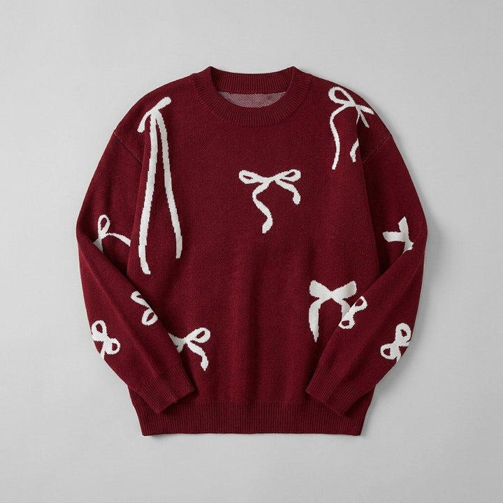 Bow jacquard pullover sweater product flat lay