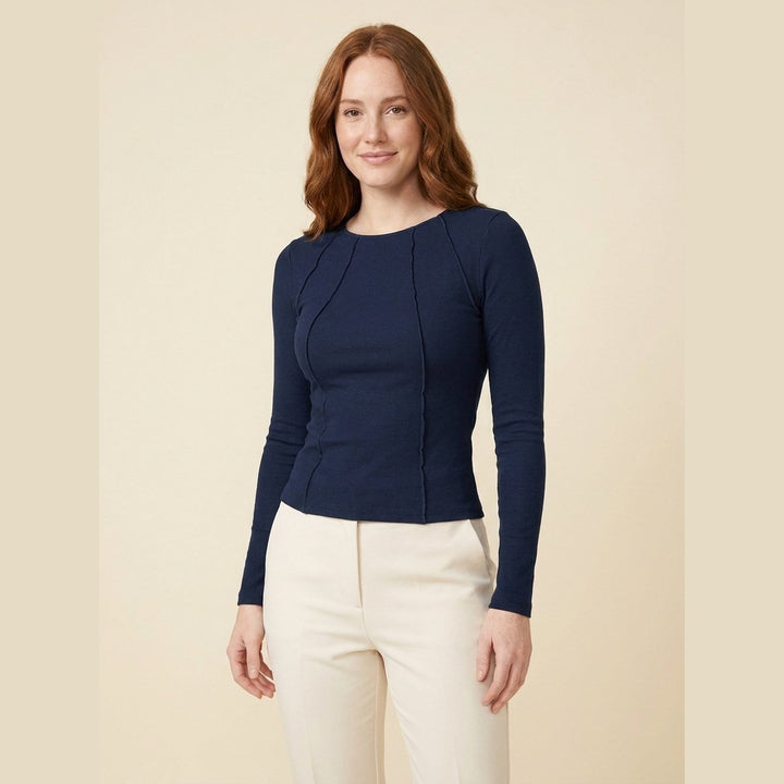 Breezy ribbed slim top navy