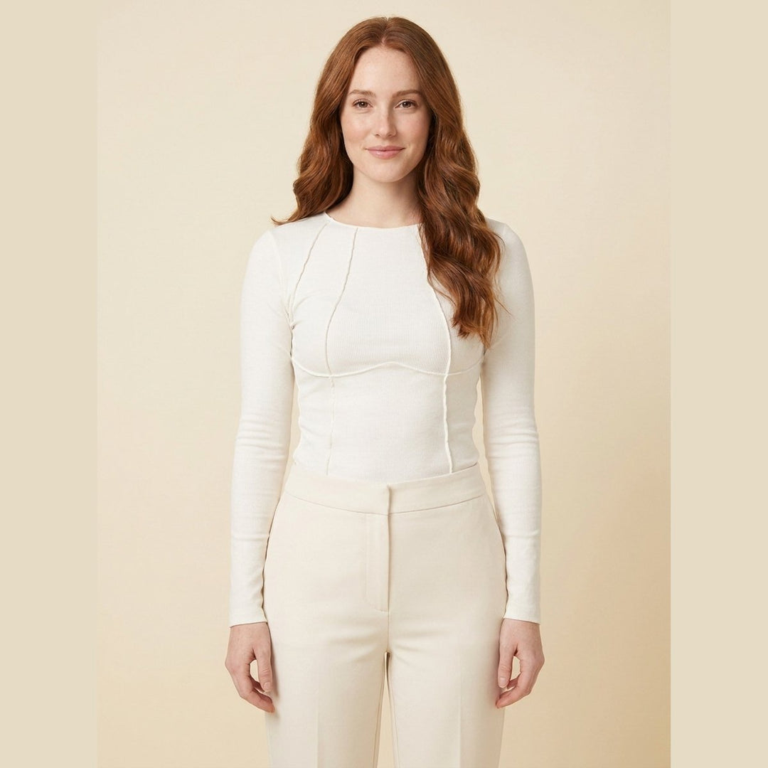 Breezy ribbed slim top off-white