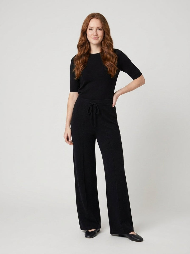 Breezy soft knit wide-leg pants black