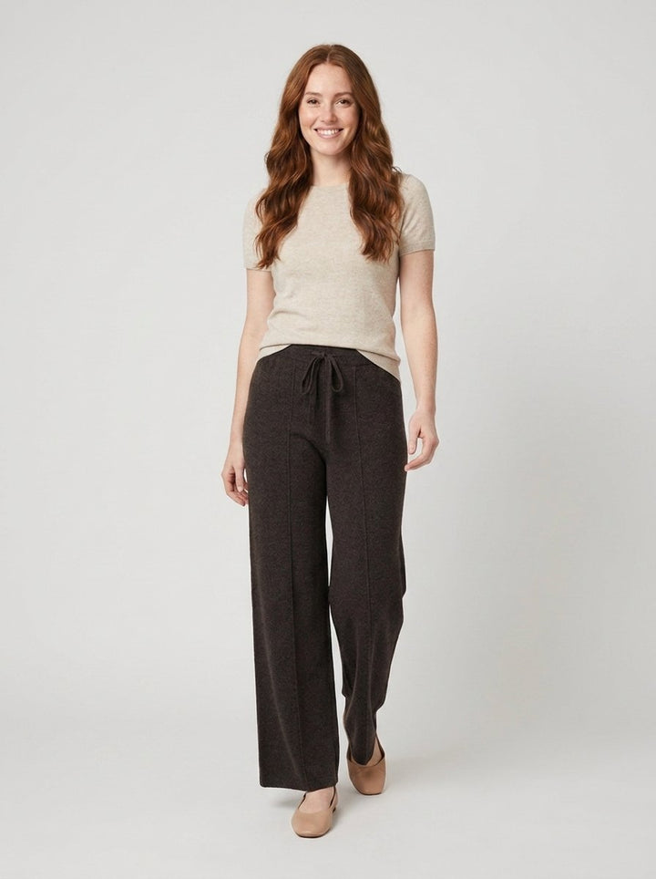 Breezy soft knit wide-leg pants dark brown