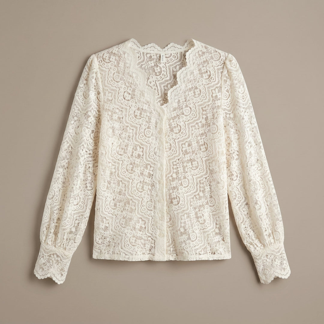Britney ivory lace knit blouse product flat-lay